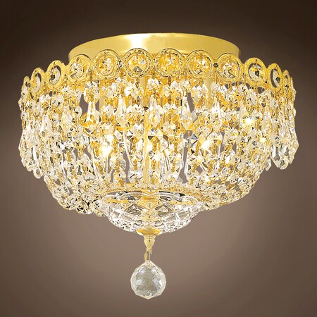 Joshua Marshal Empire Design 4 Light 12 Gold Flush Mount With Clear Asfour Crystals" 701091-006
